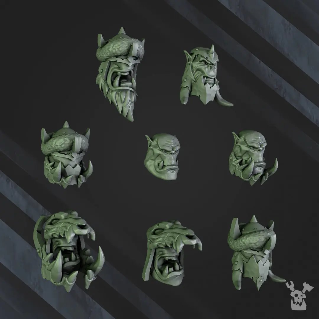 3D printed squad of five Ork Bigg'uns models by Last Hope Miniatures, showcasing detailed green Ork figures for tabletop gaming.