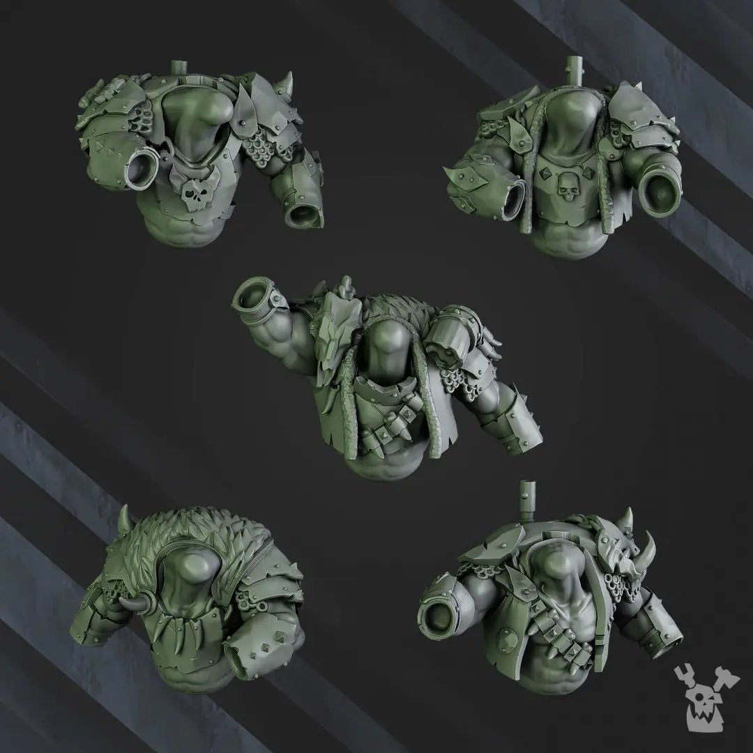3D printed squad of five Ork Bigg'uns models by Last Hope Miniatures for tabletop gaming, featuring detailed green Ork figures.