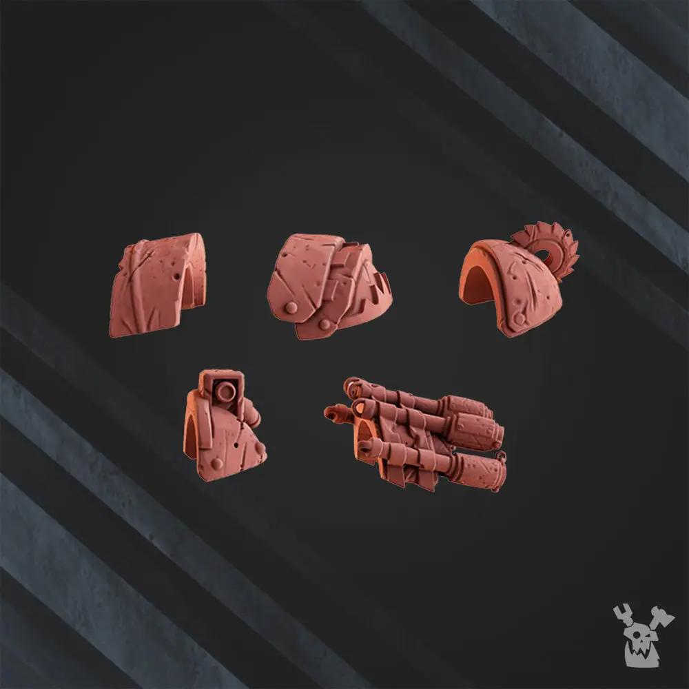 3D printed squad of 5 Ork Boombo Boyz models by DakkaDakka Miniatures, assembled and painted for tabletop gaming.