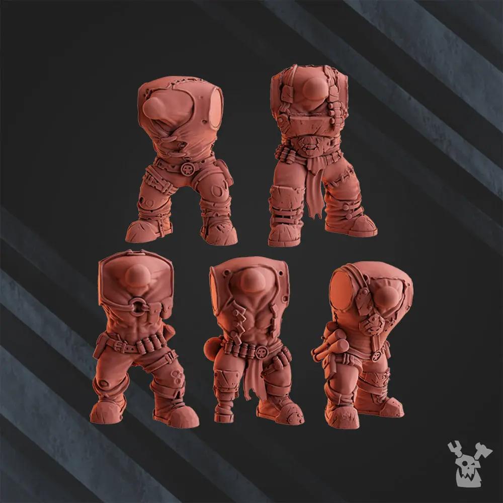 3D printed squad of five Ork Boombo Boyz models by DakkaDakka Miniatures, detailed plastic figures from Last Hope Miniatures.