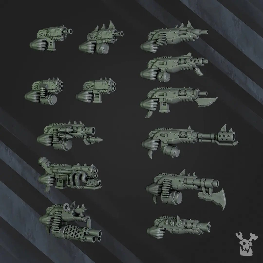 3D printed squad of 6 Ork Boys model by Last Hope Miniatures, featuring detailed green Ork figures with weapons and armor.