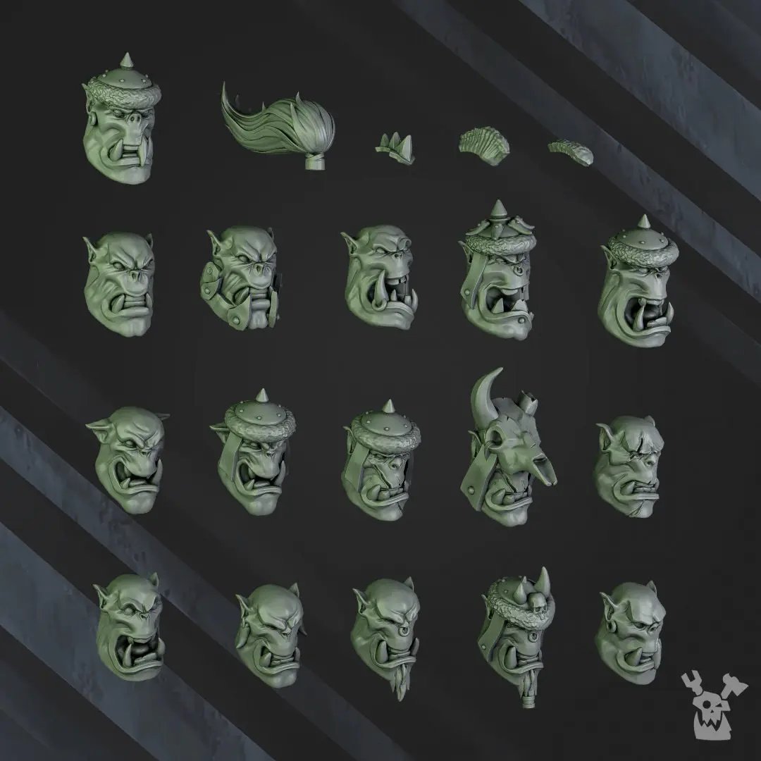 3D printed squad of six Ork Boys miniature models by Last Hope Miniatures, featuring detailed green Ork figures with weapons.