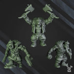 Six 3D printed Ork Boys models by DakkaDakka Miniatures, painted miniatures for tabletop gaming by Last Hope Miniatures.