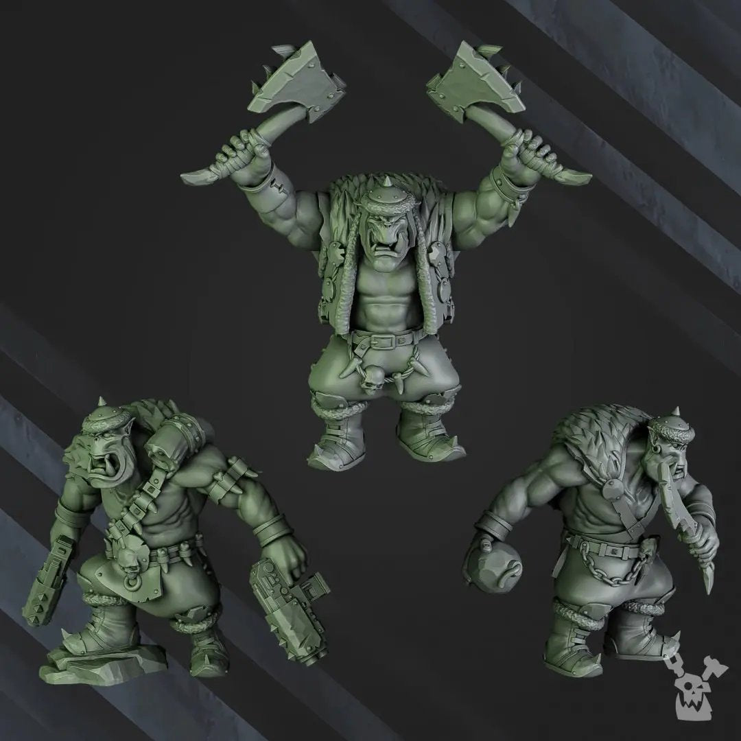 Six 3D printed Ork Boys models by DakkaDakka Miniatures, painted miniatures for tabletop gaming by Last Hope Miniatures.