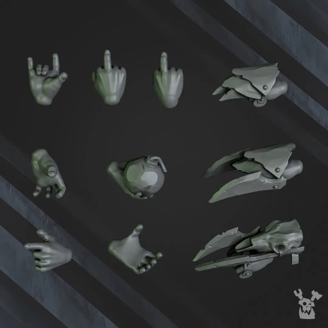 Six 3D printed Ork Boys model squad by Last Hope Miniatures, detailed miniature figures for tabletop gaming.