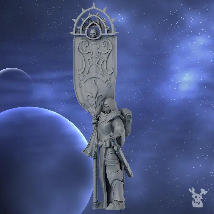 3D printed Standard Bearer of the St. Moon model by Last Hope Miniatures, detailed miniature figure for tabletop gaming.