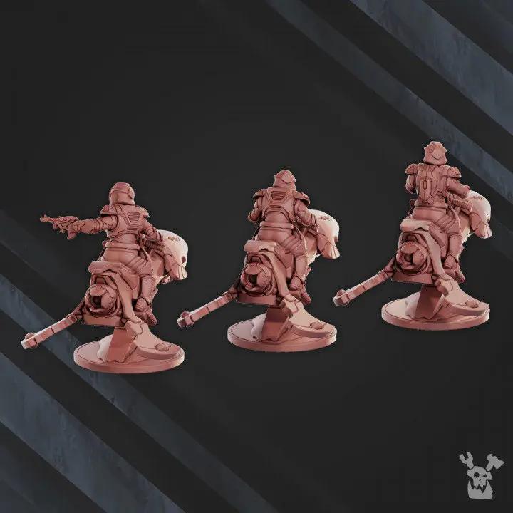 3D printed Star Alves Rider Squad model by DakkaDakka Miniatures, featuring three detailed sci-fi miniatures by Last Hope Miniatures.