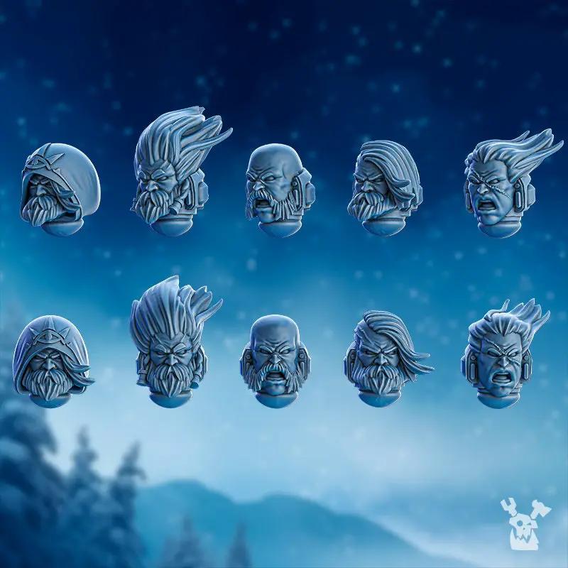 Set of 10 3D printed Stormbringer Commander heads by Last Hope Miniatures, detailed miniature model accessories.