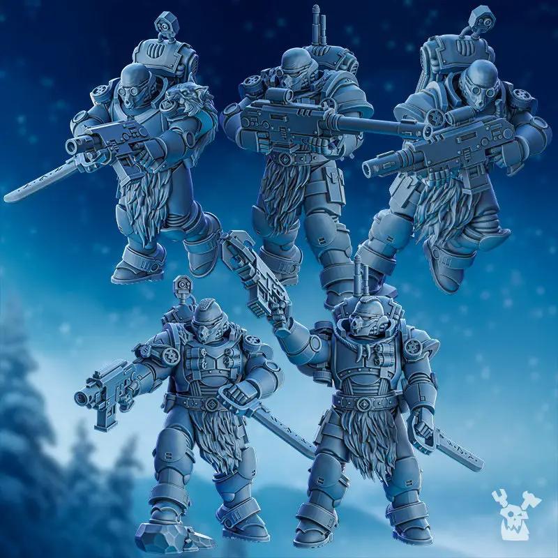Set of five 3D printed Stormbringer Hound Squad models by Last Hope Miniatures for DakkaDakka Miniatures, detailed fantasy models.
