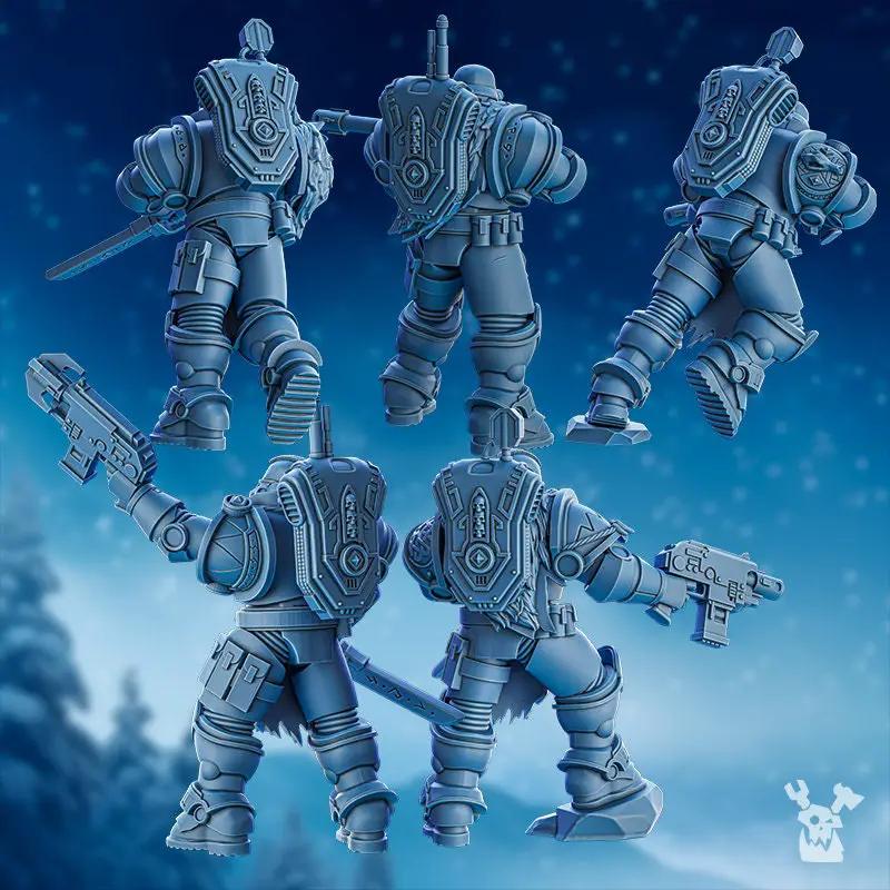 Set of five 3D printed Stormbringer Hound Squad models by Last Hope Miniatures for DakkaDakka Miniatures, detailed sci-fi game miniatures.
