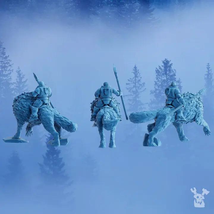 3D printed Stormbringer Wolfrider Squad by Last Hope Miniatures, featuring three detailed fantasy model figures from DakkaDakka.