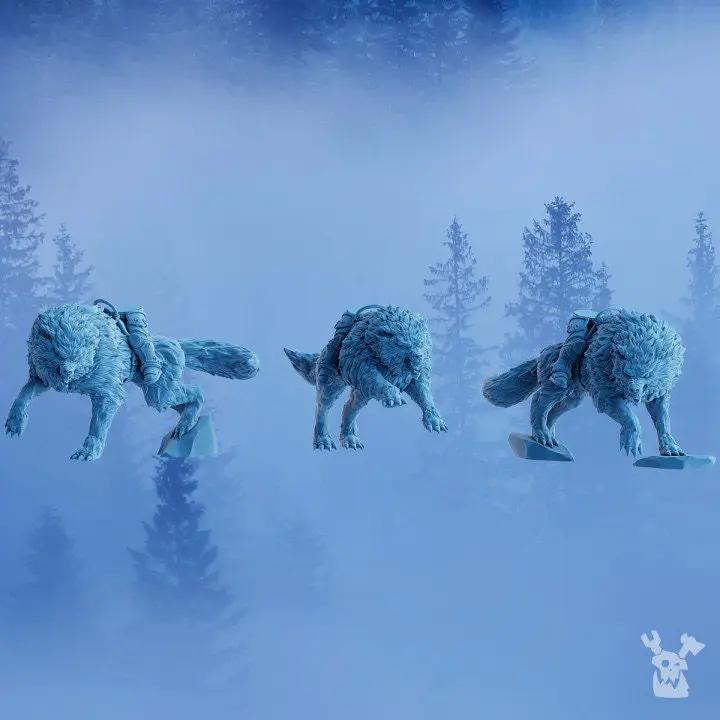3D printed Stormbringer Wolfrider Squad model by Last Hope Miniatures, featuring three detailed fantasy wolf rider figures.