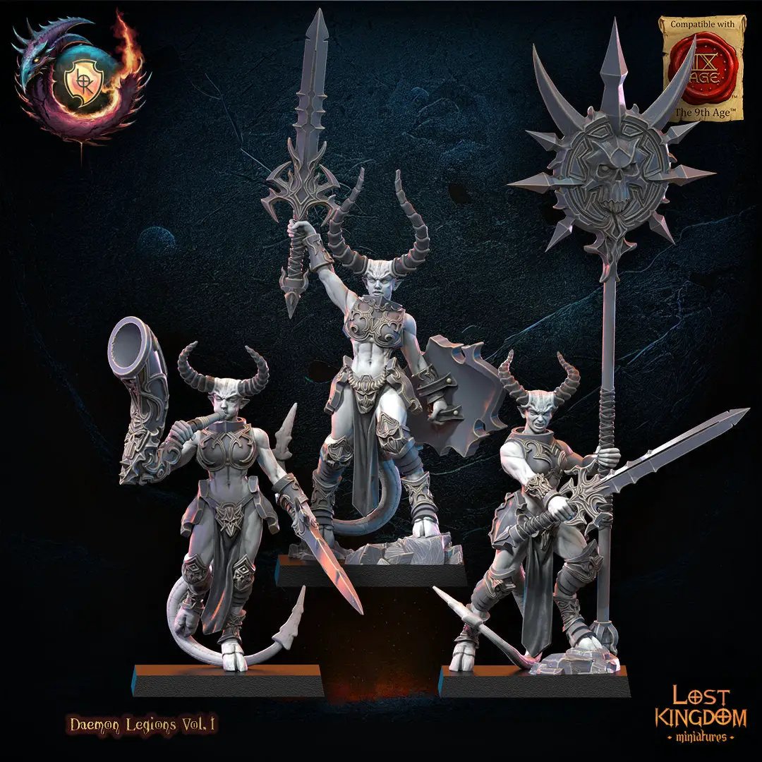 3D printed Succubi Command Group model by Lost Kingdom Miniatures, featuring detailed succubus figures in commanding poses.