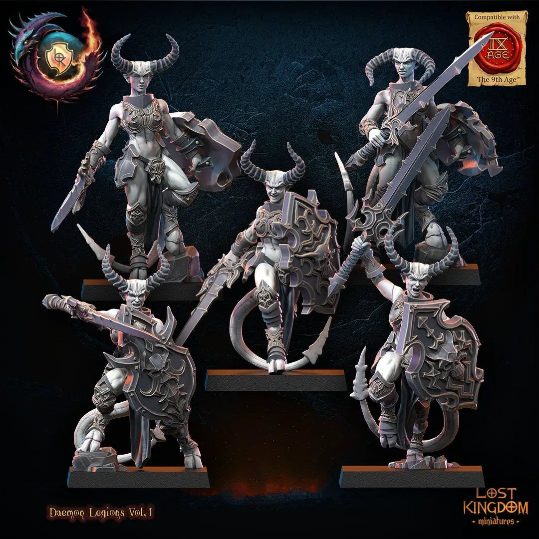 3D printed Succubi Squad model by Lost Kingdom Miniatures, featuring detailed demonic female figures in dynamic poses.