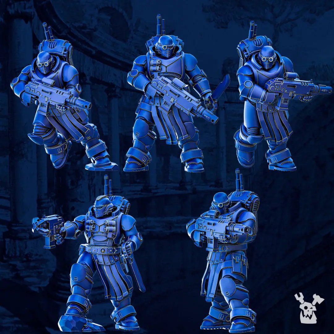 3D printed Tacet Vestiga Squad X5 model by Last Hope Miniatures, detailed sci-fi miniatures for tabletop gaming.