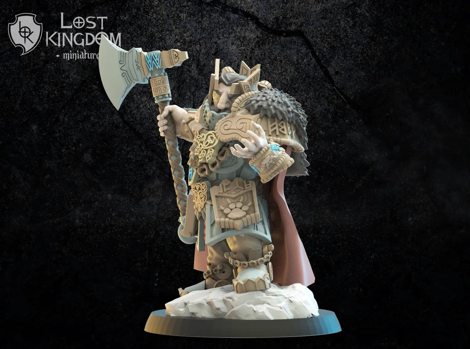 3D printed Thordin, One Eye model by Lost Kingdom Miniatures, featuring detailed sculpting and intricate armor details.