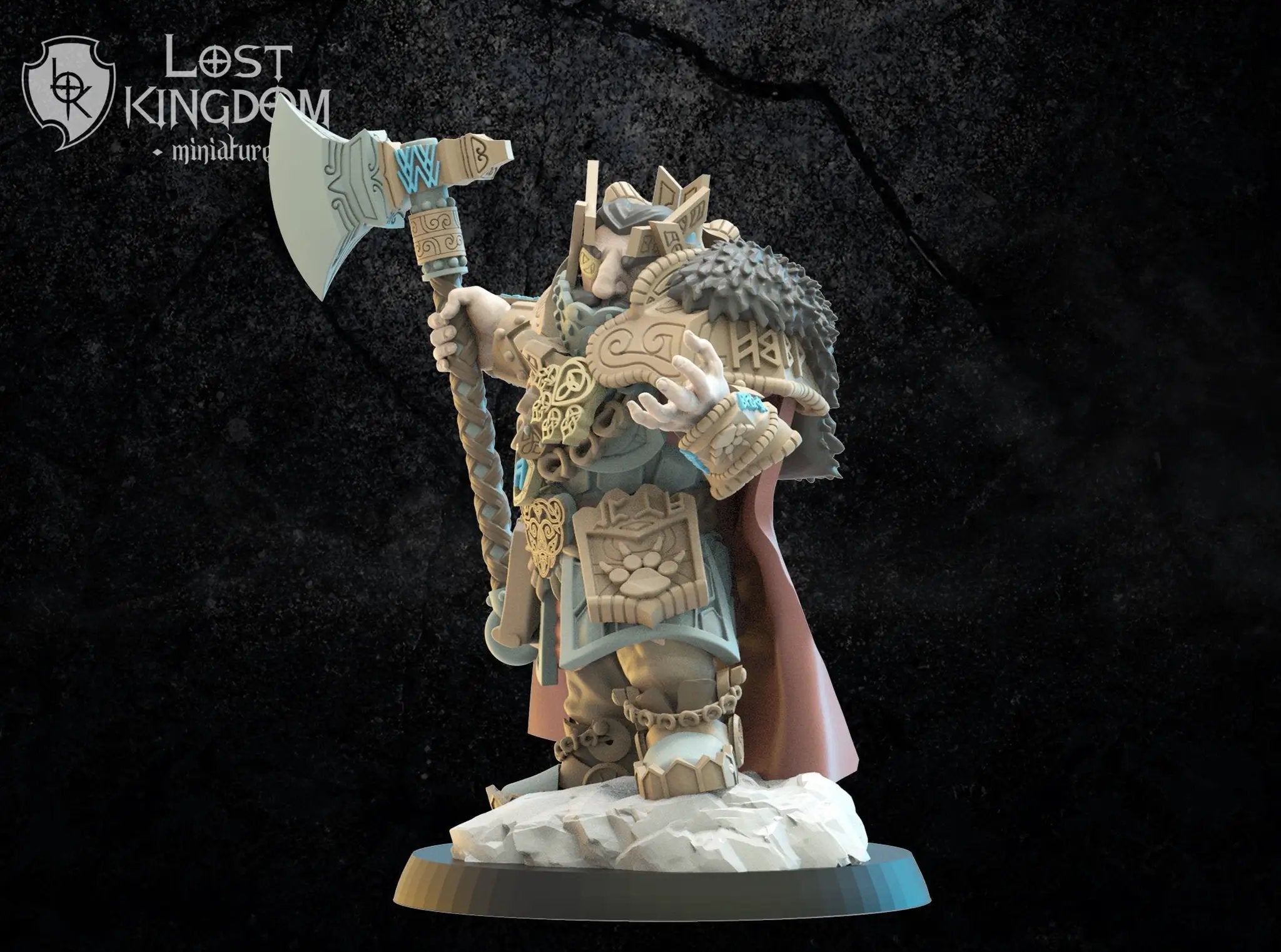 3D printed Thordin, One Eye model by Lost Kingdom Miniatures, featuring detailed sculpting and intricate armor details.