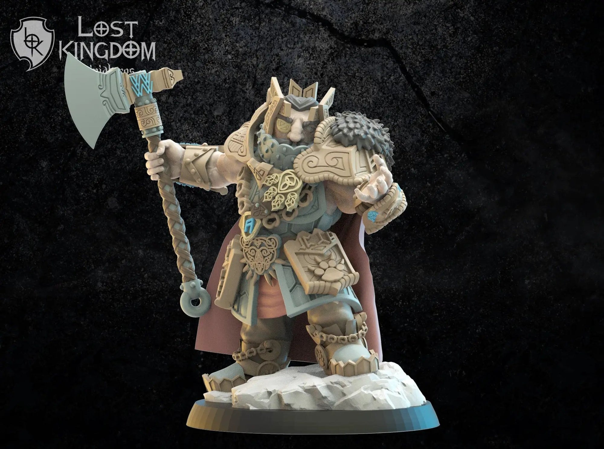 3D printed Thordin, One Eye model by Lost Kingdom Miniatures, detailed miniature figure with intricate armor and weaponry.
