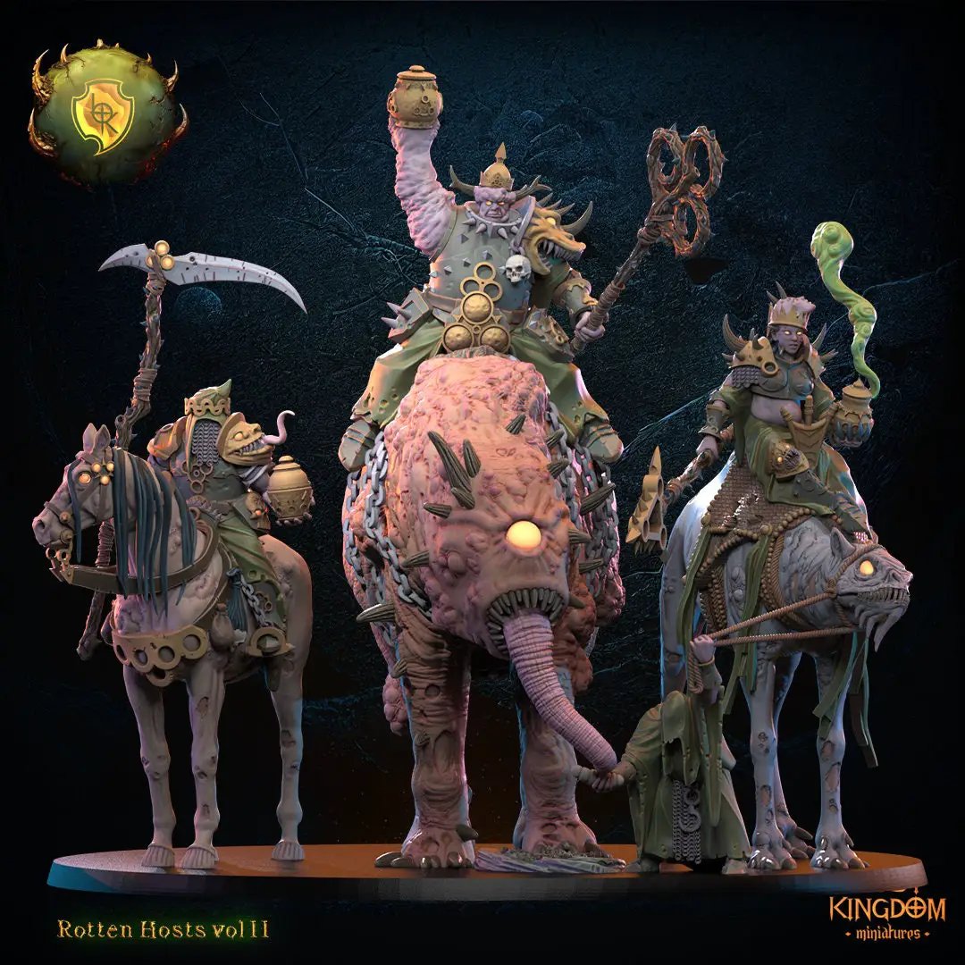3D printed model of three Rotten Kings by Lost Kingdom Miniatures, detailed miniature figures for tabletop gaming.