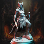 3D printed Tiefling Horizon Walker Ranger model by Last Hope Miniatures, featuring detailed sculpting and vibrant paint accents.