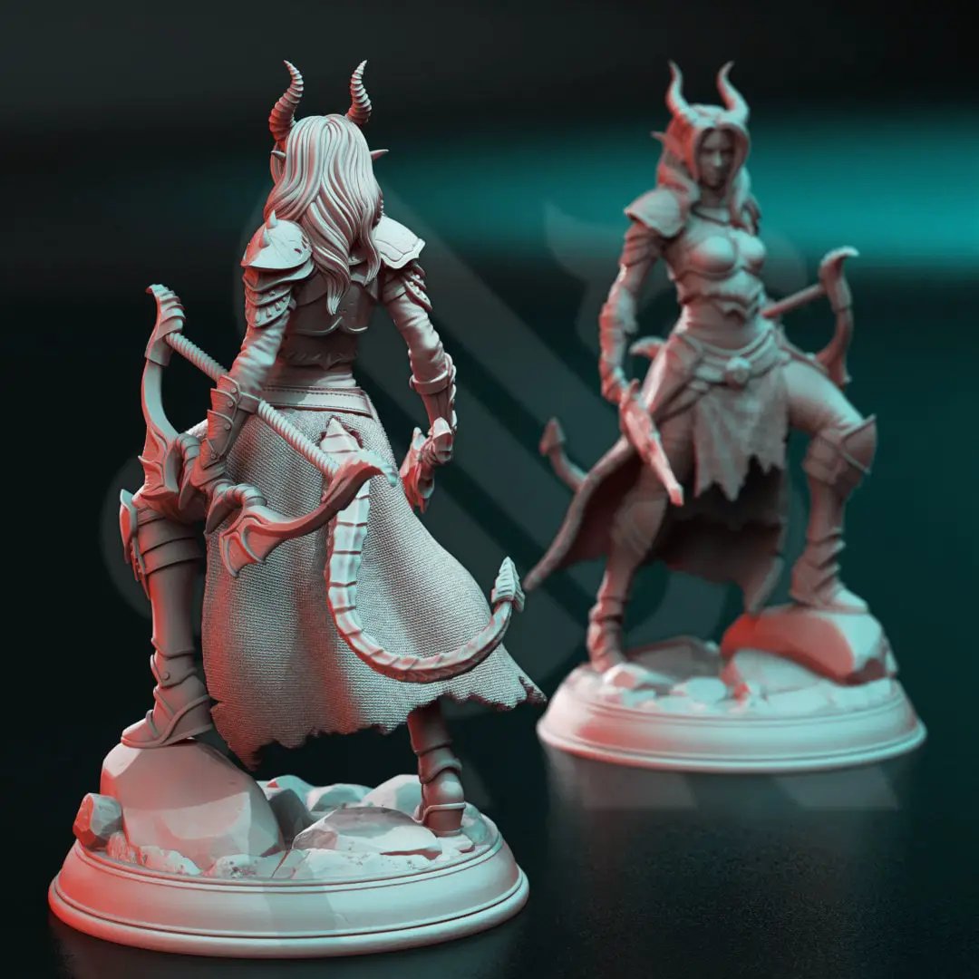 3D printed Tiefling Horizon Walker Ranger model by Last Hope Miniatures, detailed fantasy tabletop gaming figure.