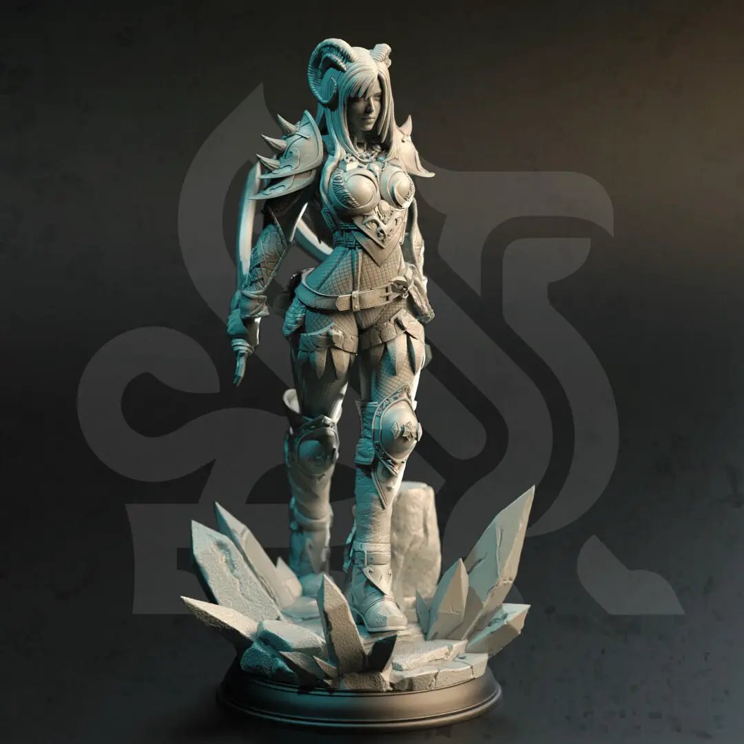 3D printed Tiefling Rogue model by Last Hope Miniatures from DM Stash, featuring detailed horns, tail, and rogue attire.