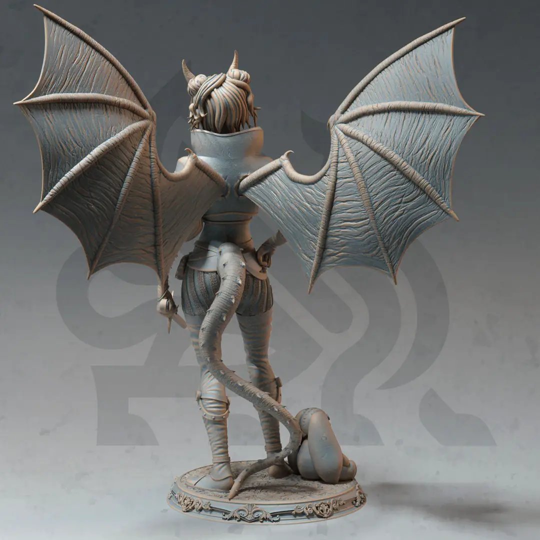 3D printed Tiefling Warlock model by Last Hope Miniatures, detailed miniature figure with horns and magical staff.