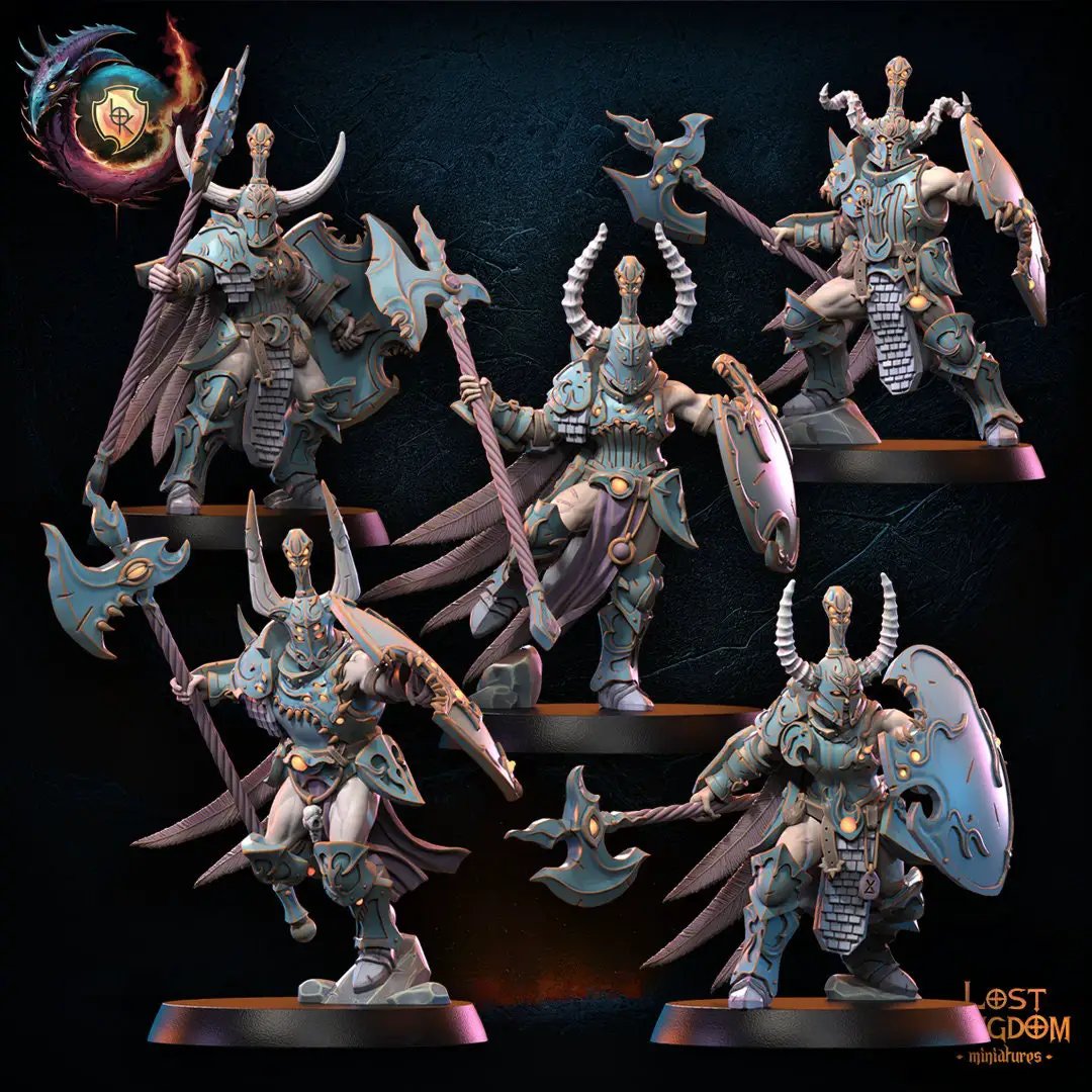 Set of five 3D printed Transfiguration Regiment models by Lost Kingdom Miniatures, detailed fantasy miniatures for tabletop gaming.