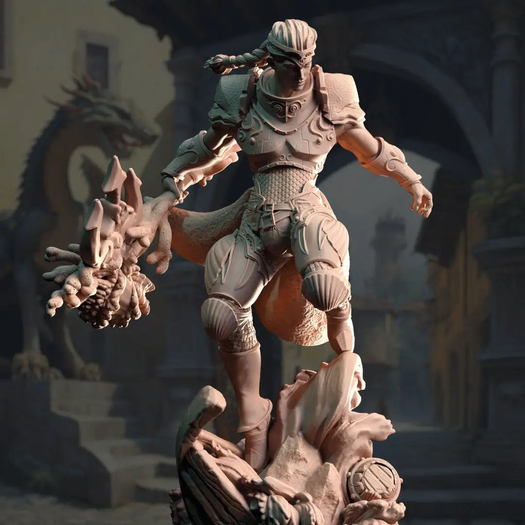 3D printed Triton Sea Paladin model by Last Hope Miniatures, featuring intricate ocean-themed armor and detailed sculpting.