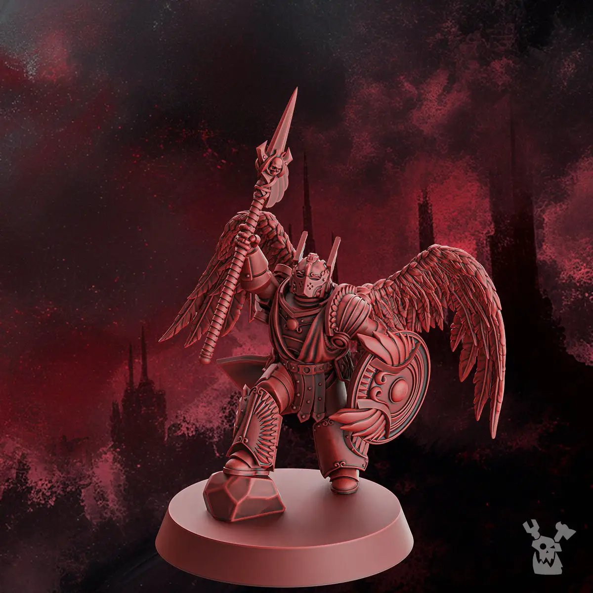 3D printed Triumphant Angel model by Last Hope Miniatures, showcasing detailed wings and armor in a dynamic pose.