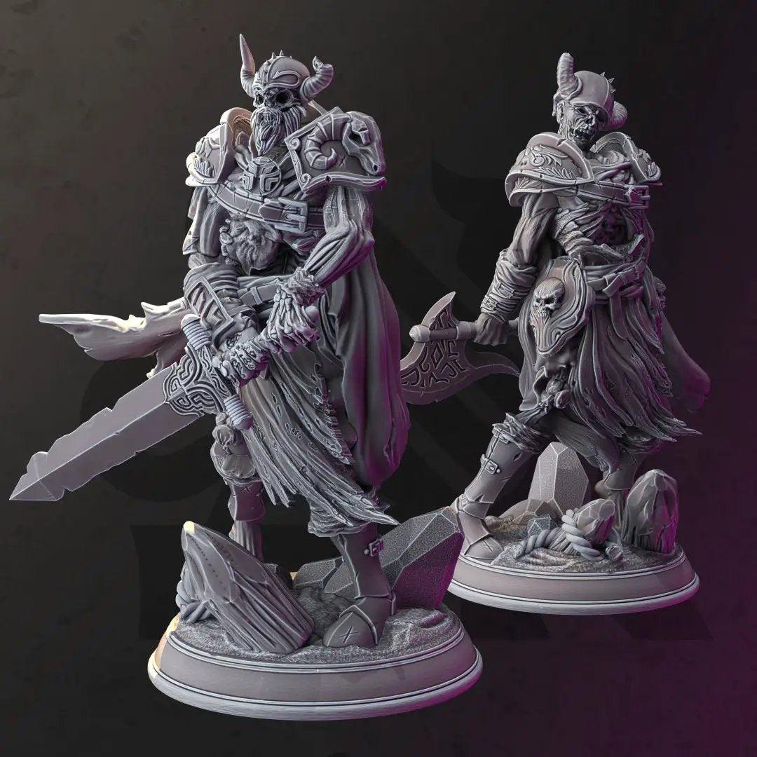 Two 3D printed undead warrior models by Last Hope Miniatures for DM Stash, featuring detailed zombie warrior figures.