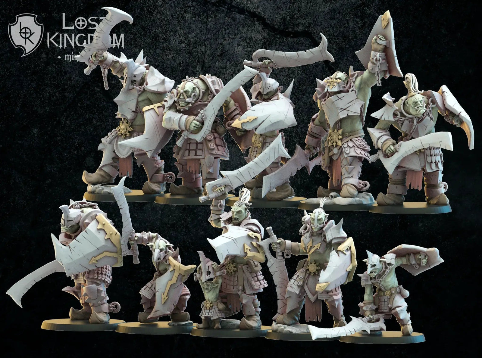 10 3D printed Urk Slaves miniature models by Lost Kingdom Miniatures, detailed fantasy figures for tabletop gaming.