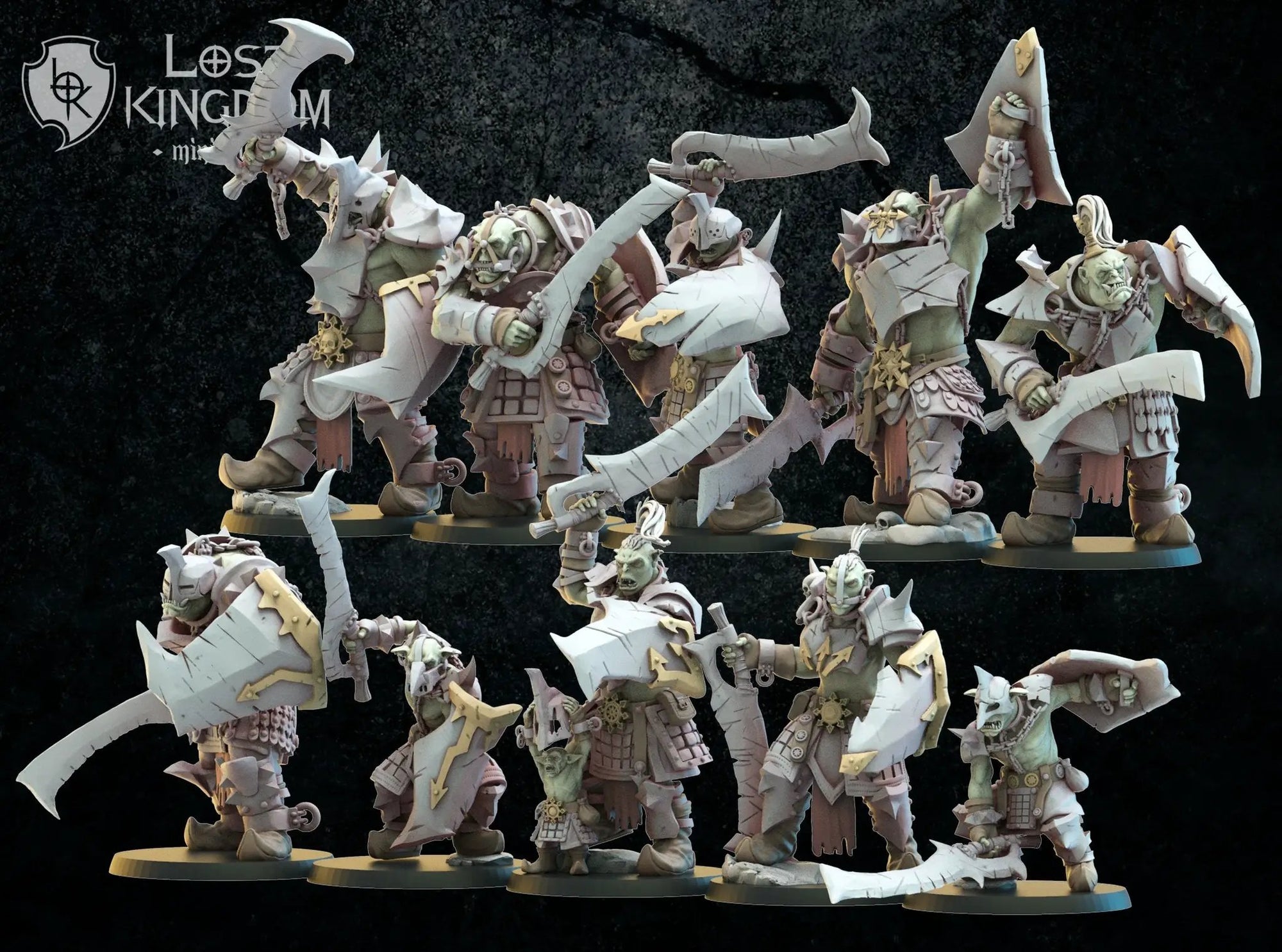 10 3D printed Urk Slaves miniature models by Lost Kingdom Miniatures, detailed fantasy figures for tabletop gaming.