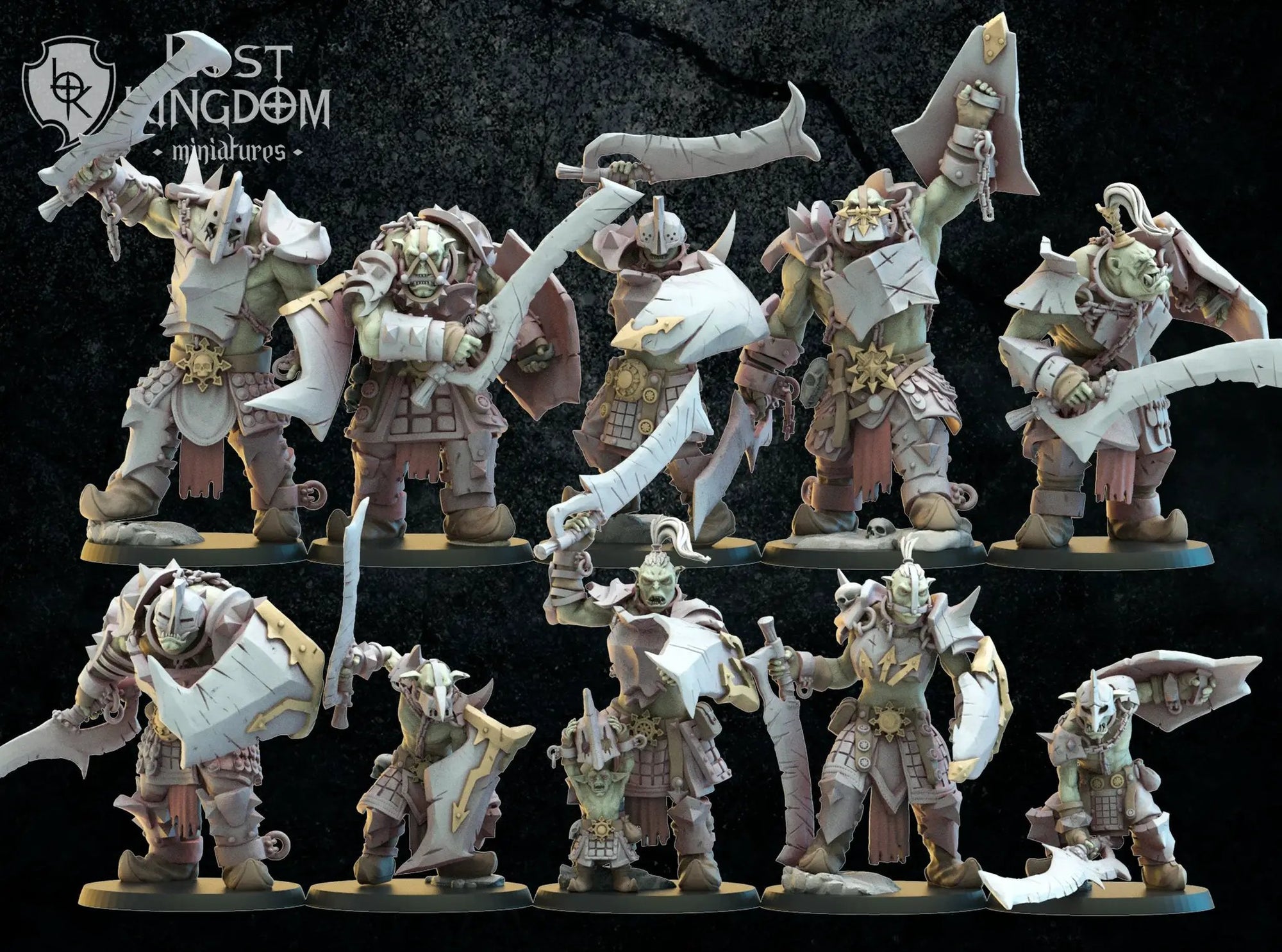 3D printed Urk Slaves x10 model by Lost Kingdom Miniatures, detailed fantasy miniatures on a display platform.