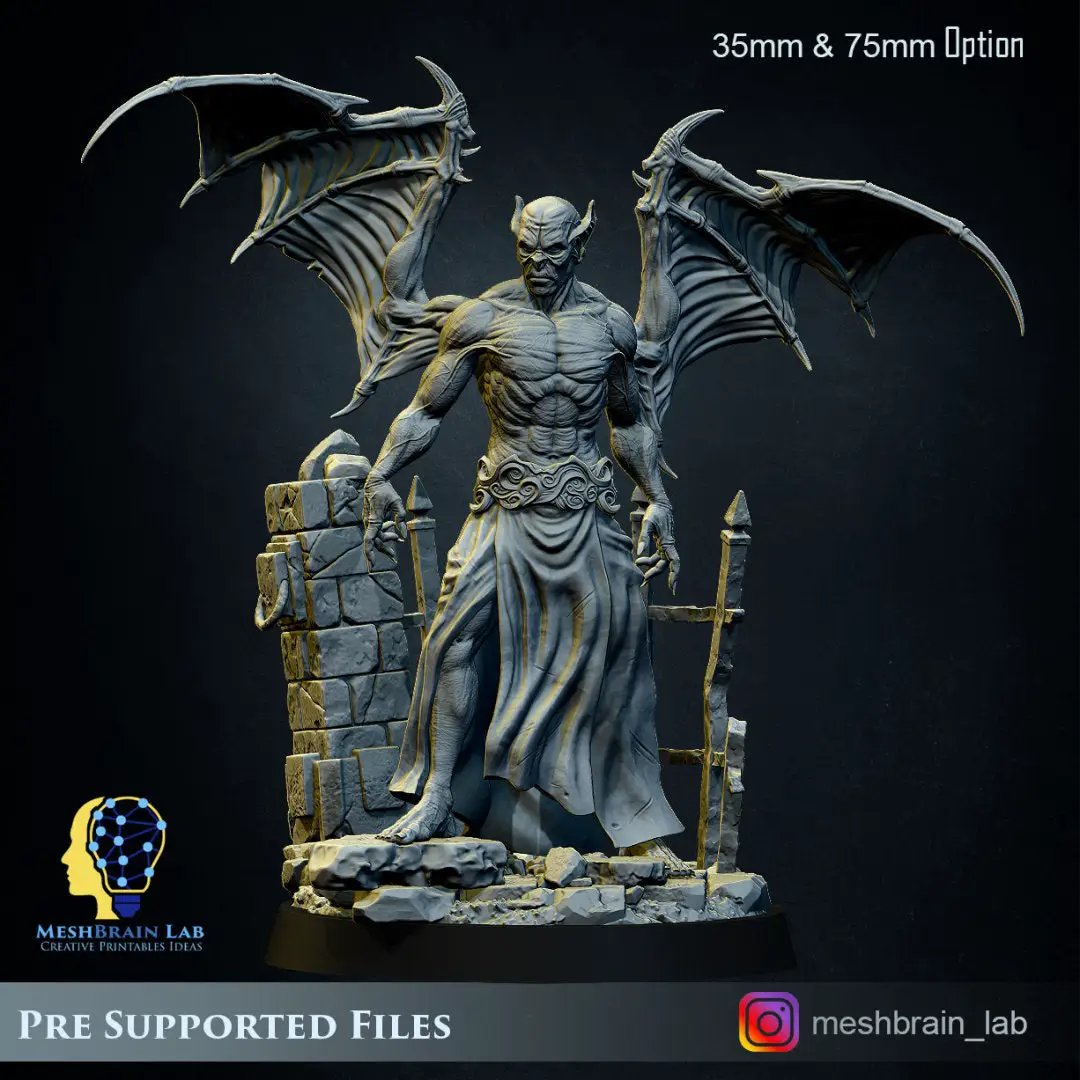 3D printed Vampire Lord model by Meshbrain Labs from Last Hope Miniatures, detailed figure with dark, vampiric features.