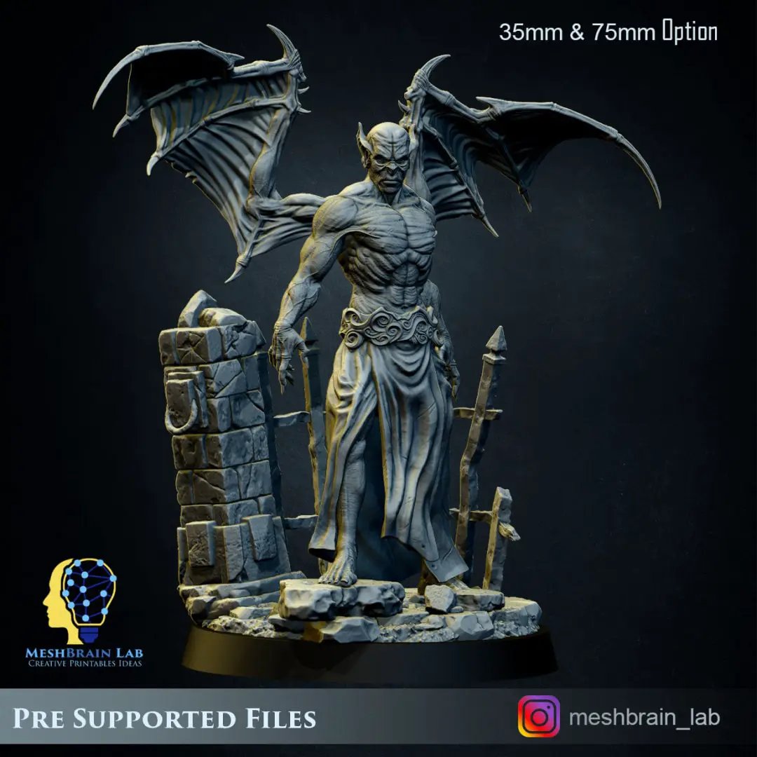 3D printed Vampire Lord model by Last Hope Miniatures, detailed fantasy figure with dark, menacing features from Meshbrain Labs.