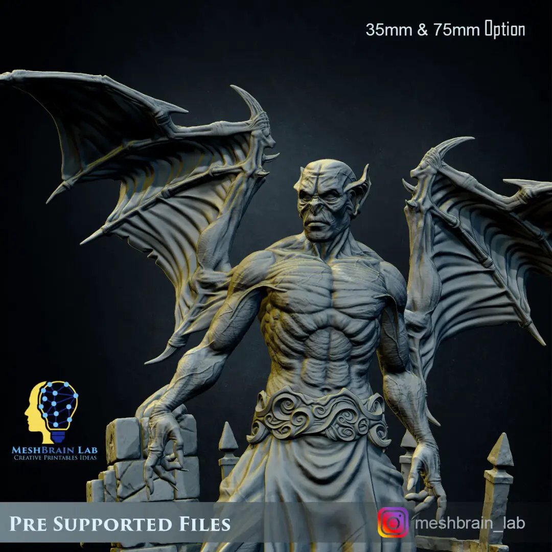 3D printed Vampire Lord model by Last Hope Miniatures, detailed fantasy figure with menacing armor and gothic design.