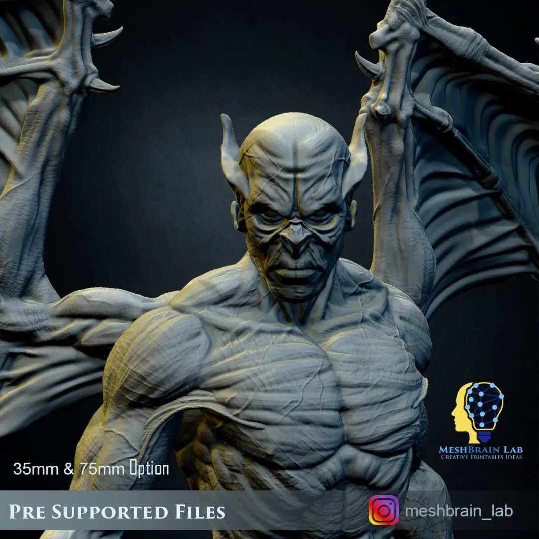 3D printed Vampire Lord model by Last Hope Miniatures, detailed fantasy figure with menacing posture and intricate armor.