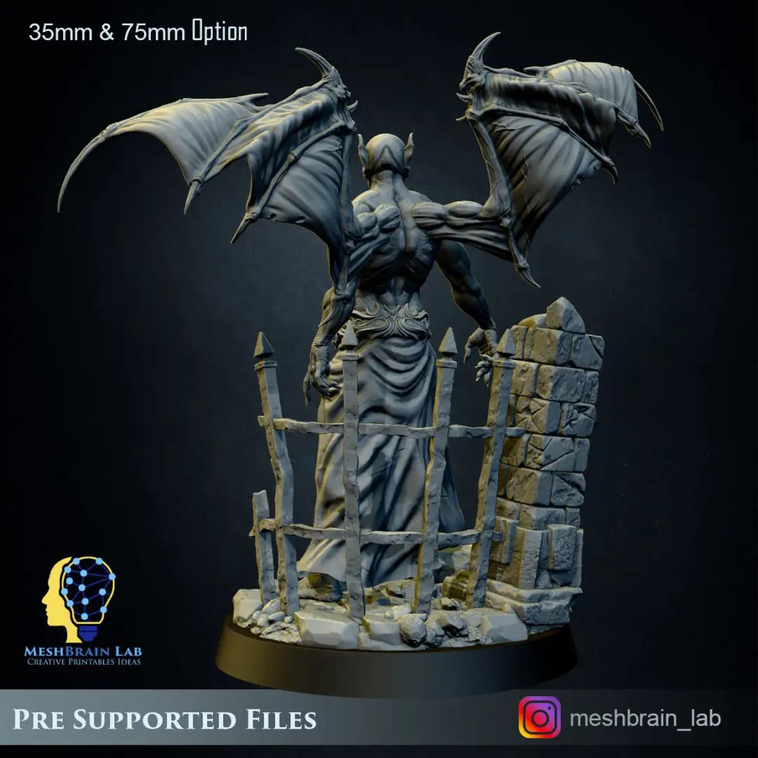 3D printed Vampire Lord model by Last Hope Miniatures, detailed fantasy figure with menacing pose and intricate design.