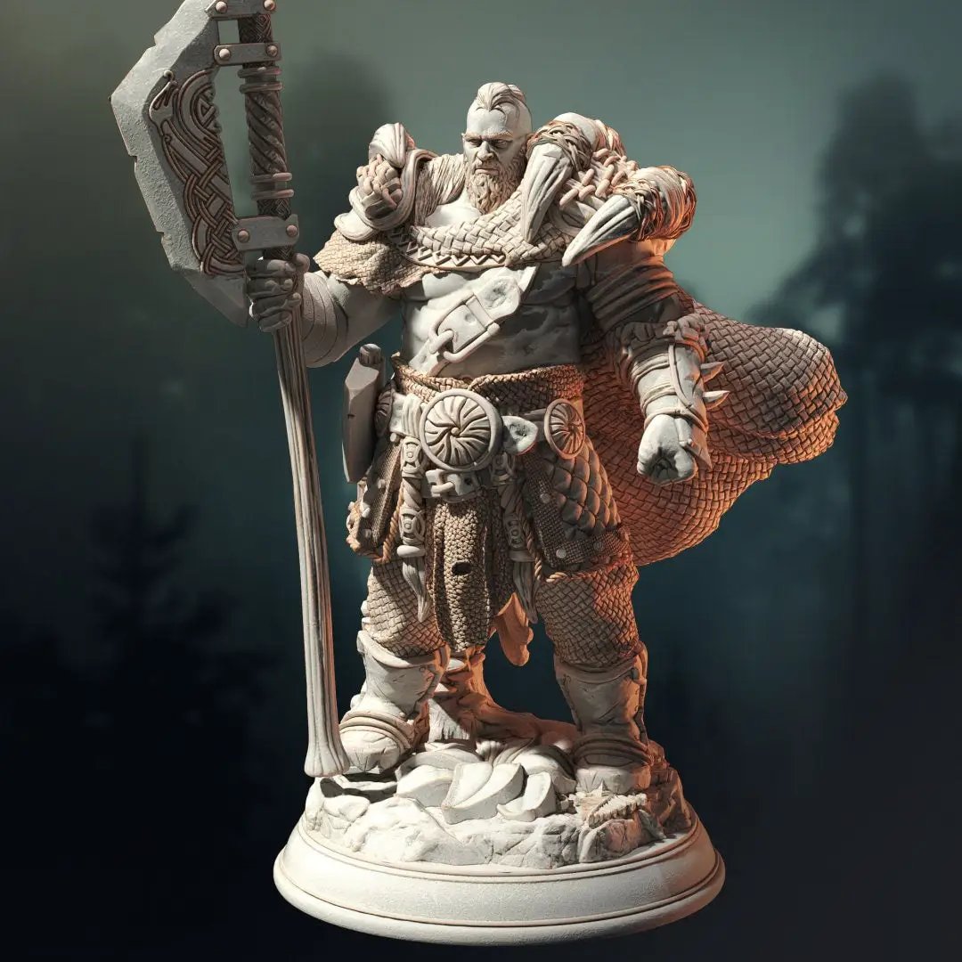 3D printed Viking Barbarian Berserker model by Last Hope Miniatures, showcasing detailed armor and fierce stance.