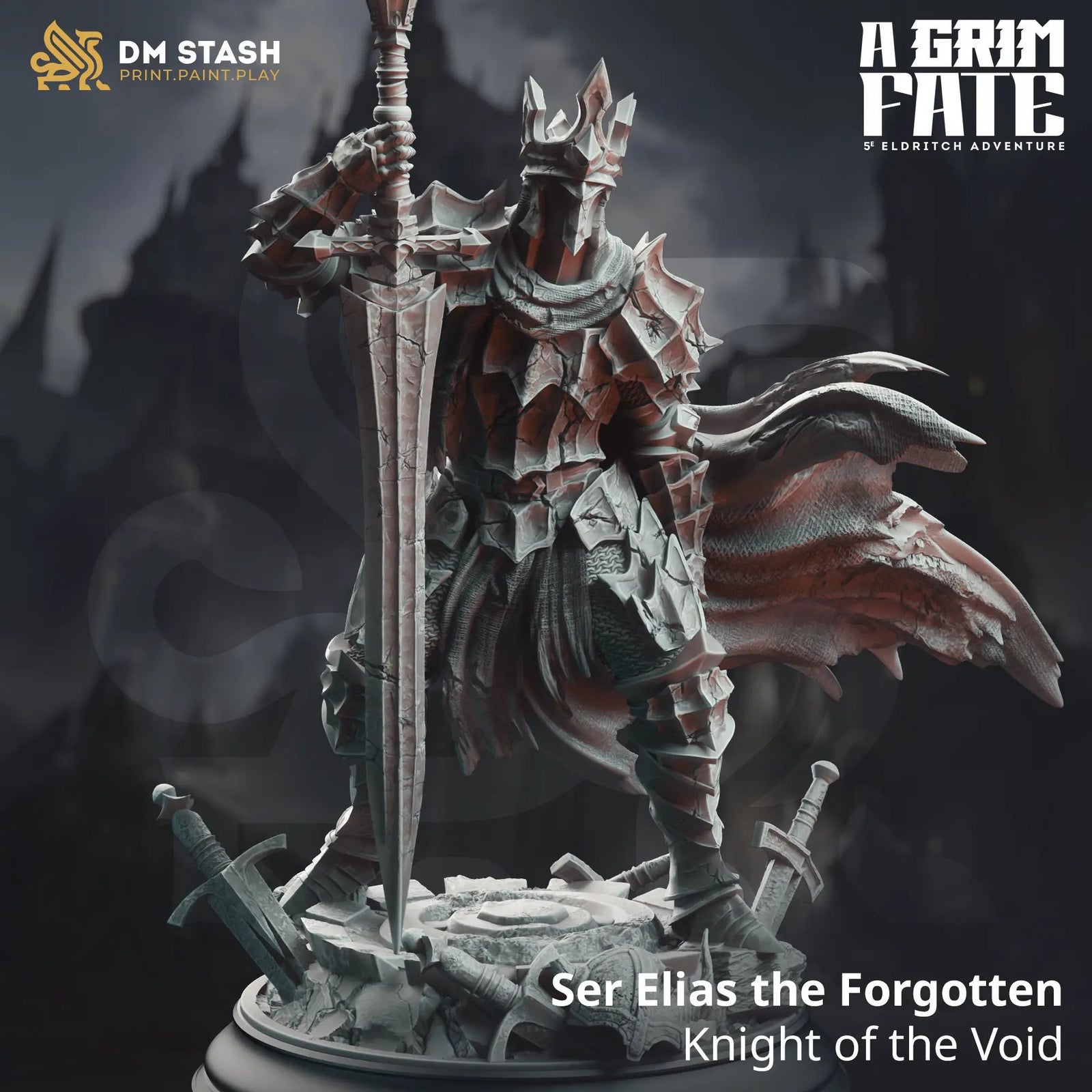 3D printed Void Knight model by Last Hope Miniatures, detailed sci-fi figure with armor and weaponry from DM Stash collection.