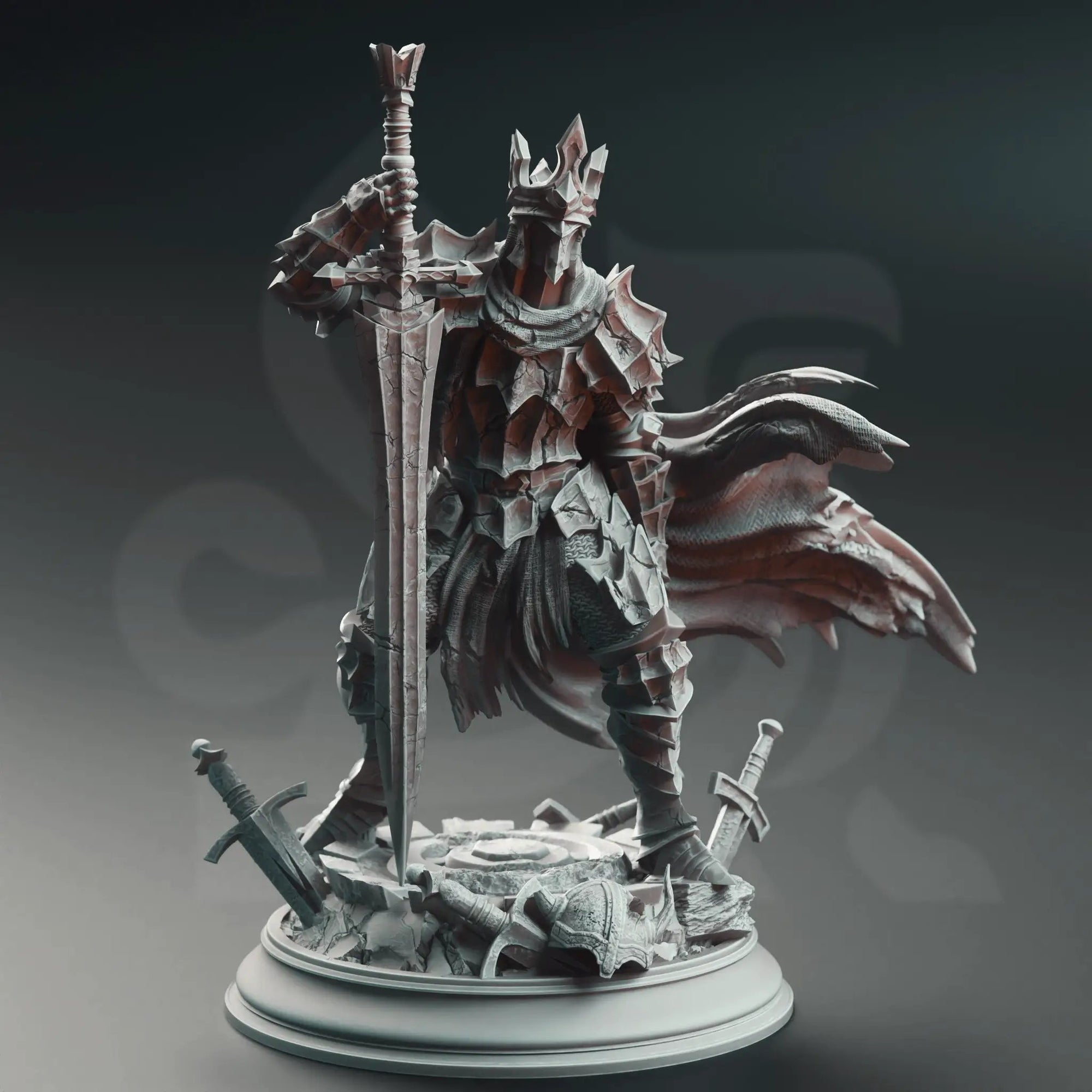 3D printed Void Knight model by Last Hope Miniatures for DM Stash, detailed sci-fi figure with intricate armor and weaponry.