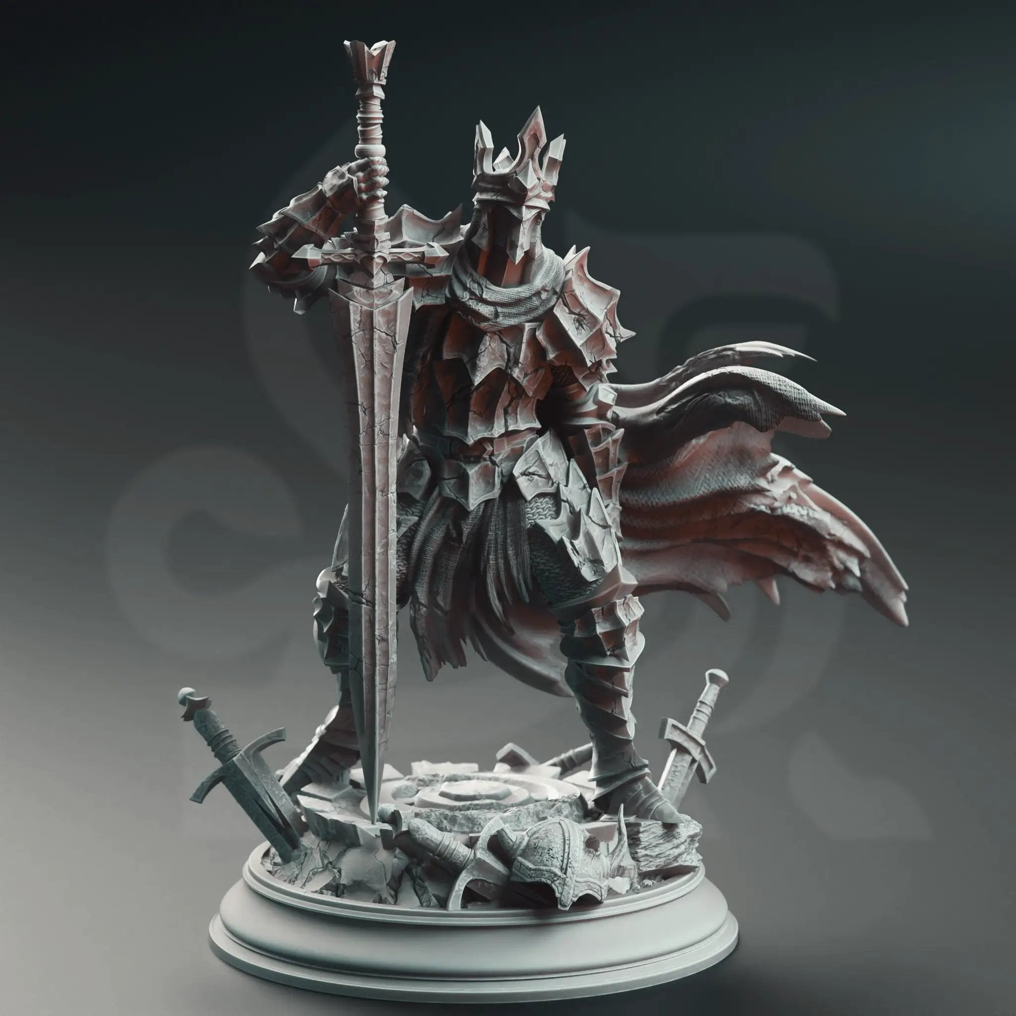3D printed Void Knight model by Last Hope Miniatures for DM Stash, detailed sci-fi figure with intricate armor and weaponry.