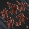 Set of five 3D printed Volcano Armor Squad models by Last Hope Miniatures, featuring detailed volcanic-themed armor.