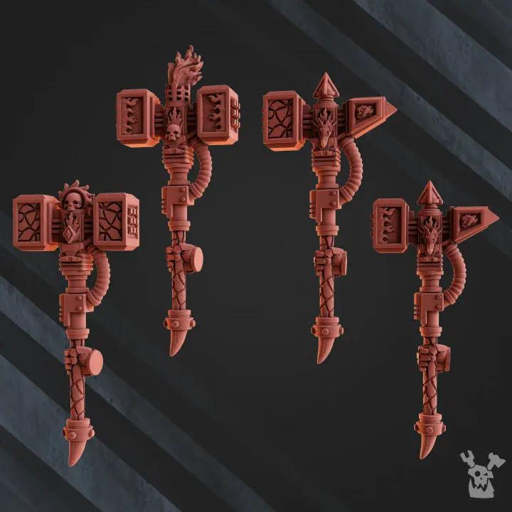 Set of five 3D-printed Volcano Armor Squad models by Last Hope Miniatures, designed for tabletop gaming and miniatures collection.
