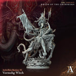 3D printed Vormohg Witch model by Last Hope Miniatures, detailed figure with magical staff and flowing robes from Archvillain Games.