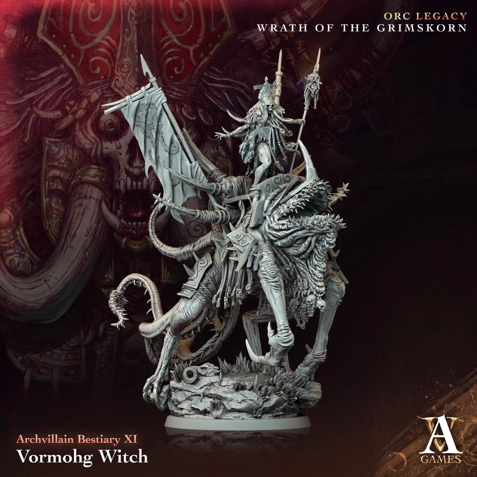 3D printed Vormohg Witch model by Last Hope Miniatures, detailed figure with magical staff and flowing robes from Archvillain Games.