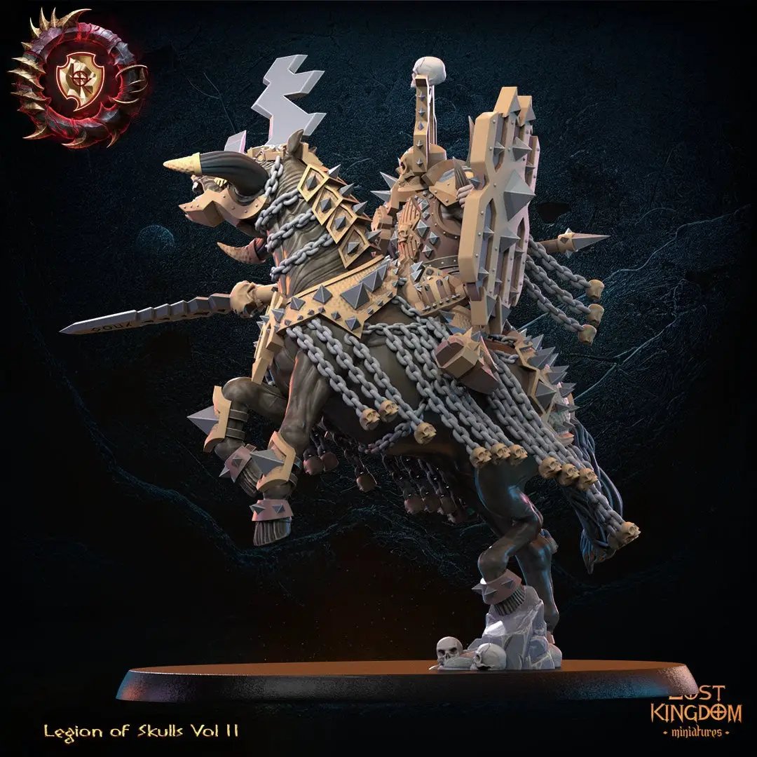 3D printed Skull Knight Champion model by Lost Kingdom Miniatures, detailed miniature figure with armor and weapon, by Last Hope Miniatures