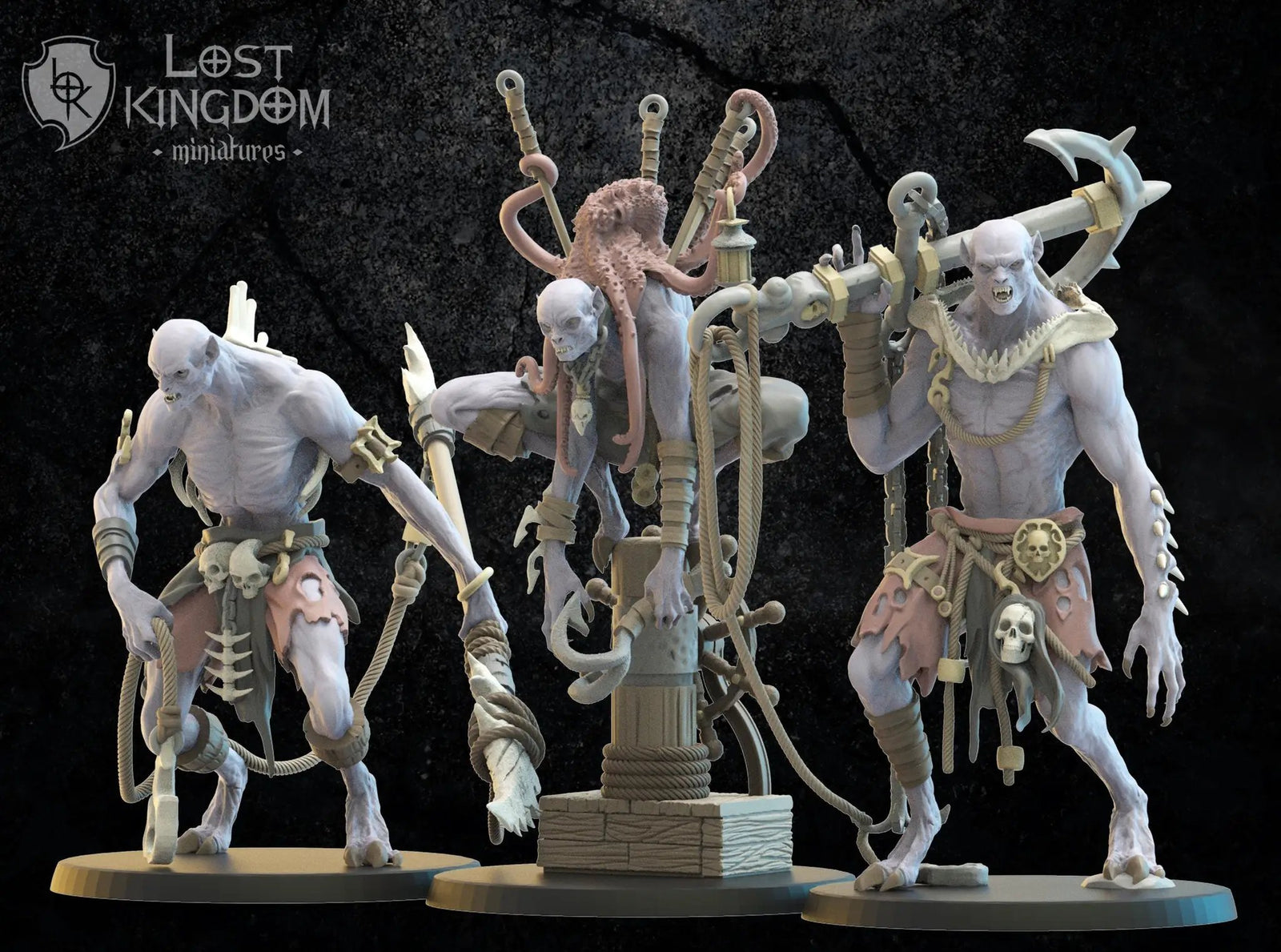 Three 3D printed Vycanthropes Looters models by Last Hope Miniatures, detailed figures from Lost Kingdom Miniatures collection.