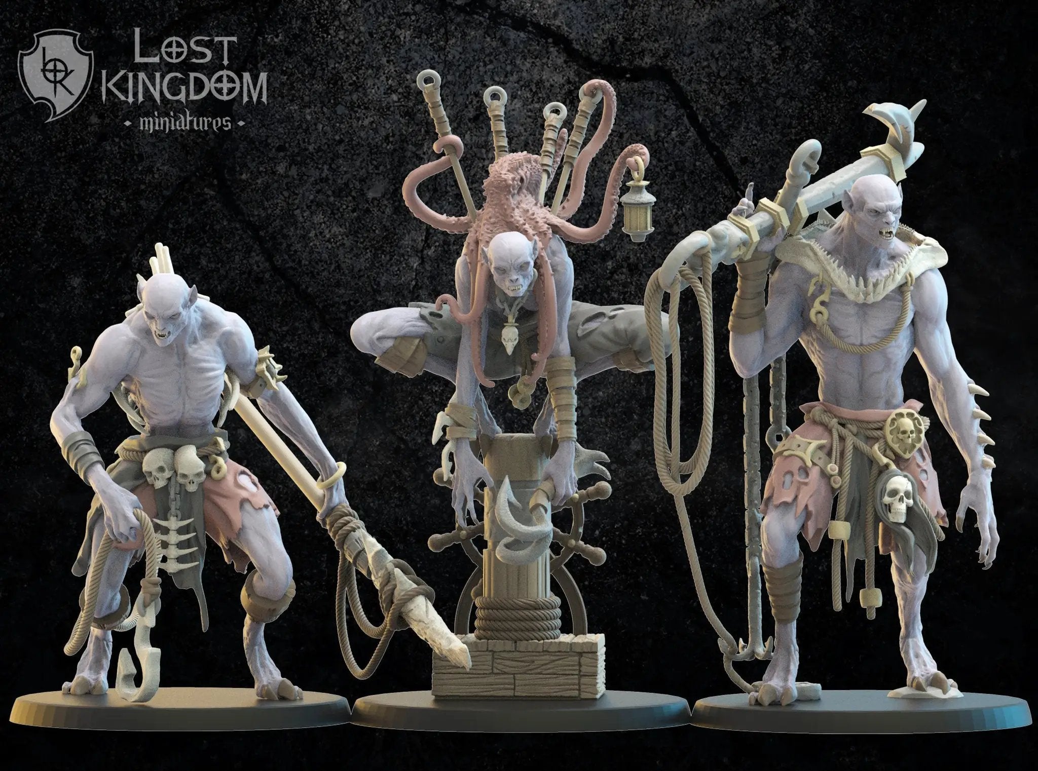 Three 3D printed Vycanthropes Looters models by Lost Kingdom Miniatures, detailed fantasy creature miniatures by Last Hope Miniatures.